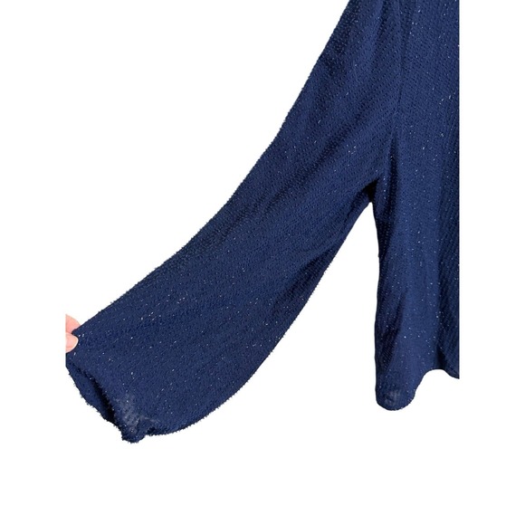 NINE WEST Sparkly Blue High Collared Top Large Long Sleeves Lined Keyhole - Picture 3 of 8